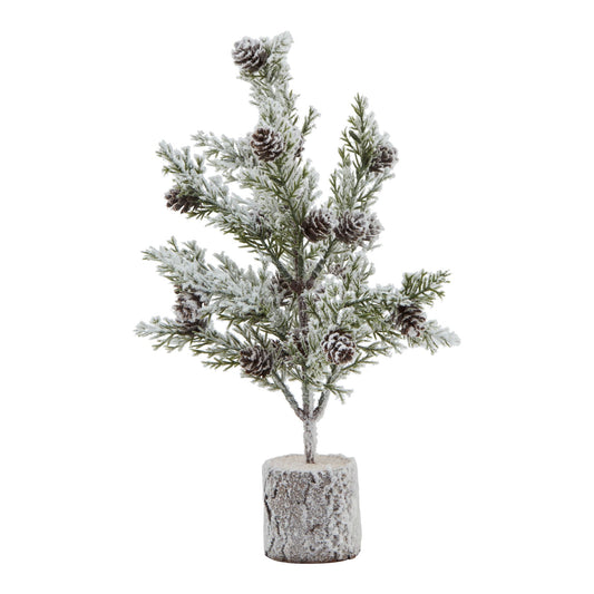 Small Snowy Fir Tree With Pinecones In Wood Log - Christmas Room Decorations from the Quanta Home collection.