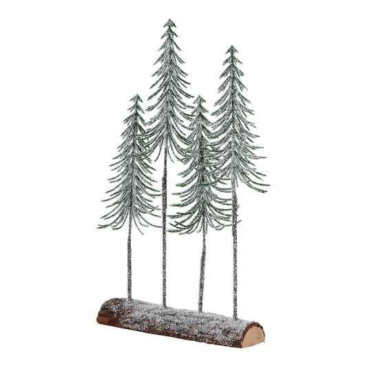 Medium Snowy Spindle Tree Quad In Wood Log - Christmas Room Decorations from the Quanta Home collection.