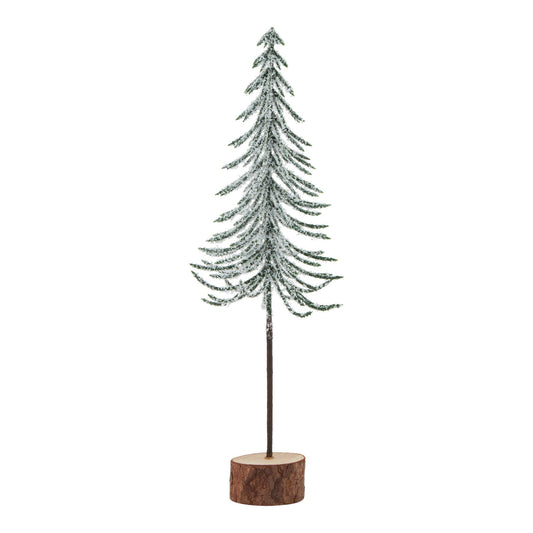 Small Snowy Spindle Tree In Wood Log - Christmas Room Decorations from the Quanta Home collection.
