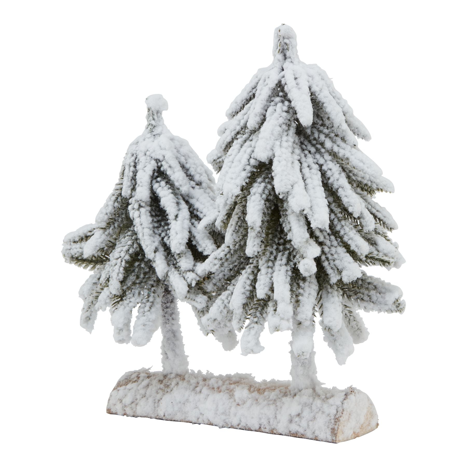 Small Snowy Fir Tree Duo On Wood Log - Christmas Room Decorations from the Quanta Home collection.