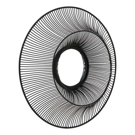 Black wire wall mirror with an intricate spiral frame, creating a bold, industrial accent for modern interiors.