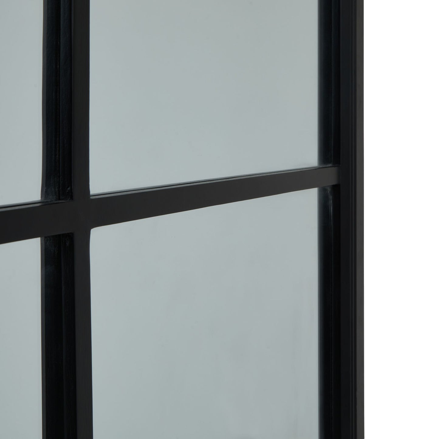 Oversized black wood mirror with a deep ebony frame and classic grid design, enhancing elegance in any room.