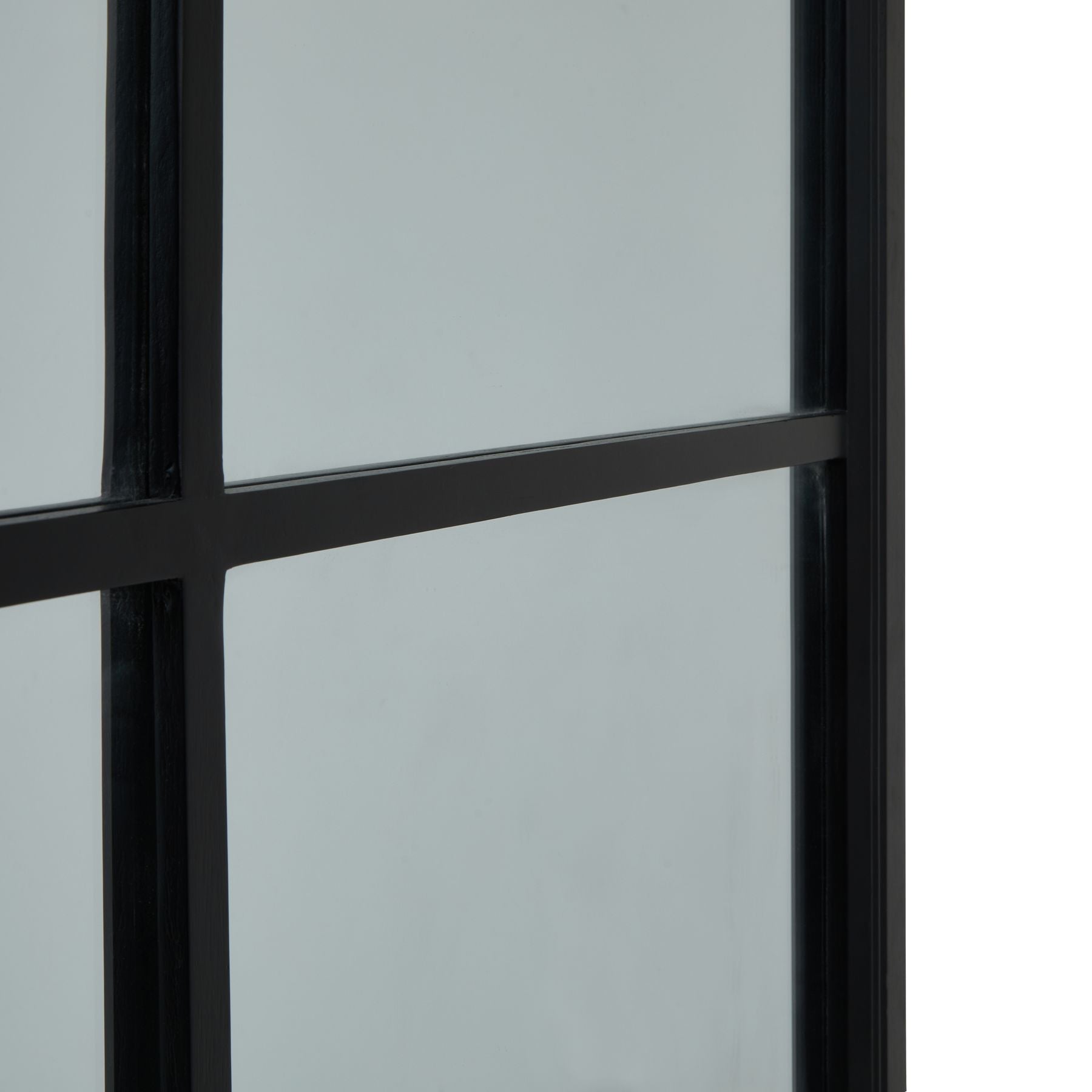 Oversized black wood mirror with a deep ebony frame and classic grid design, enhancing elegance in any room.