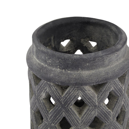 Amalfi Grey Large Lattice Lantern - Candle Holders from the Quanta Home collection.