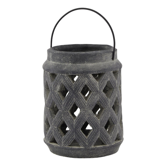Amalfi Grey Large Lattice Lantern - Candle Holders from the Quanta Home collection.