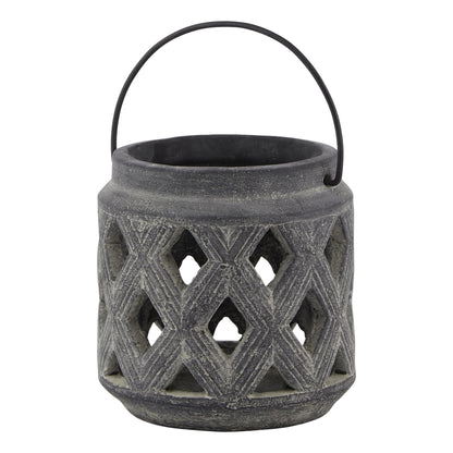 Amalfi Grey Lattice Lantern - Candle Holders from the Quanta Home collection.