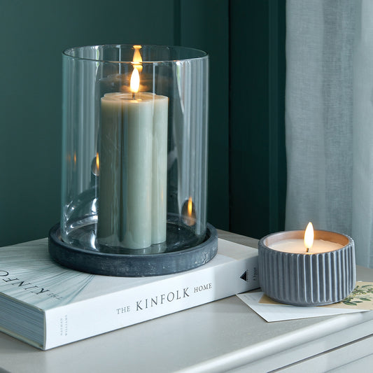 Amalfi Grey Large Hurricane Lantern - Candle Holders from the Quanta Home collection.