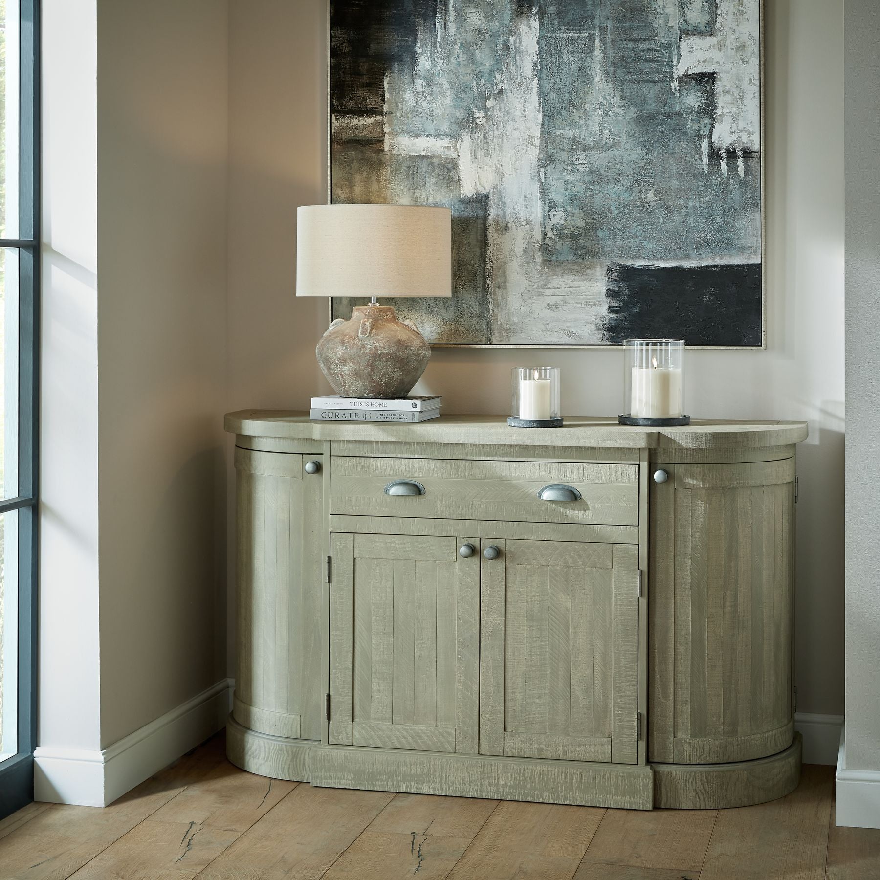 Amalfi Grey Hurricane Lantern - Candle Holders from the Quanta Home collection.