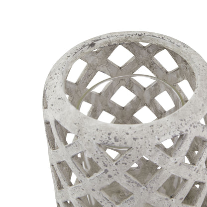 Grey Stone Effect Hurricane Lantern - Lanterns from the Quanta Home collection.