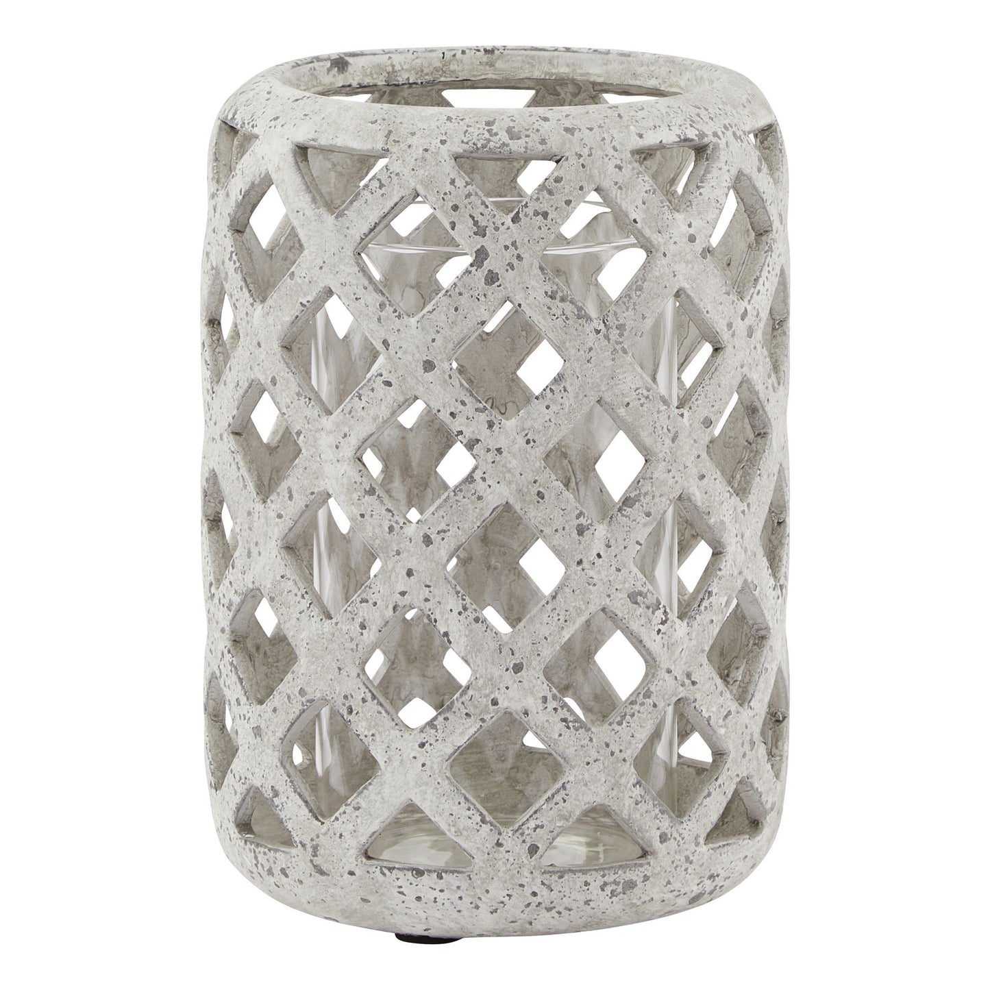 Grey Stone Effect Hurricane Lantern - Lanterns from the Quanta Home collection.
