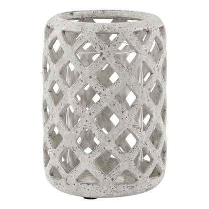 Grey Stone Effect Hurricane Lantern - Lanterns from the Quanta Home collection.