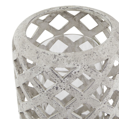 Large Grey Stone Effect Hurricane Lantern - Lanterns from the Quanta Home collection.