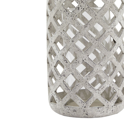Large Grey Stone Effect Hurricane Lantern - Lanterns from the Quanta Home collection.