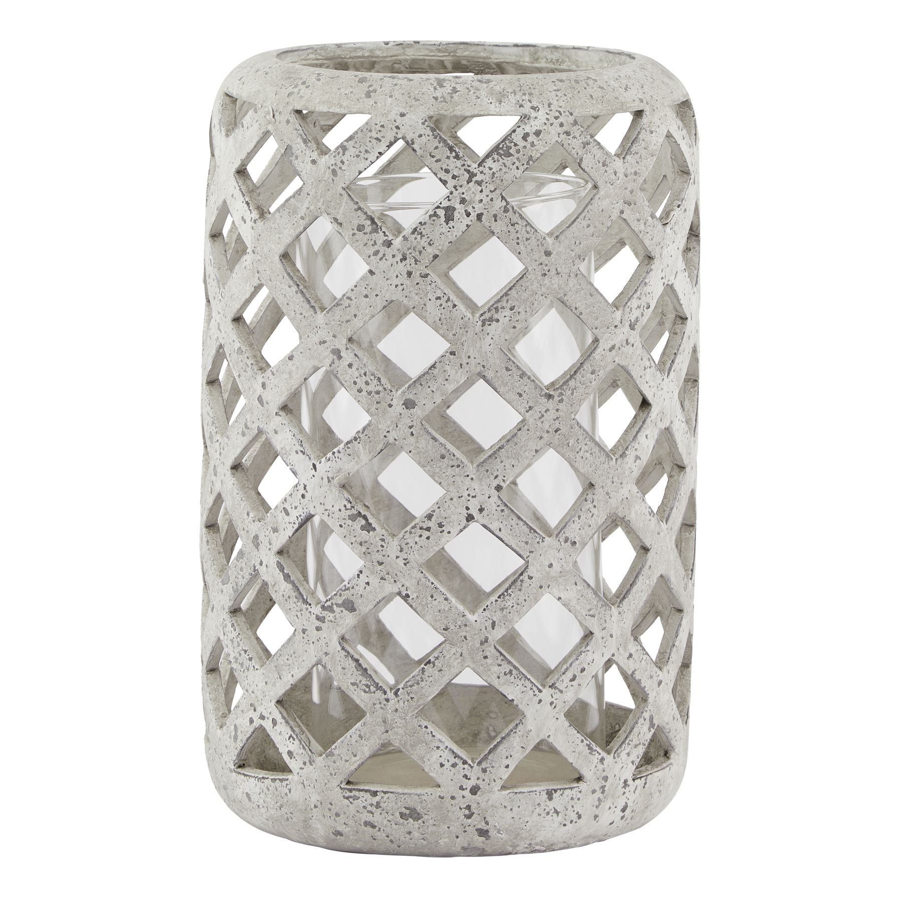 Large Grey Stone Effect Hurricane Lantern - Lanterns from the Quanta Home collection.