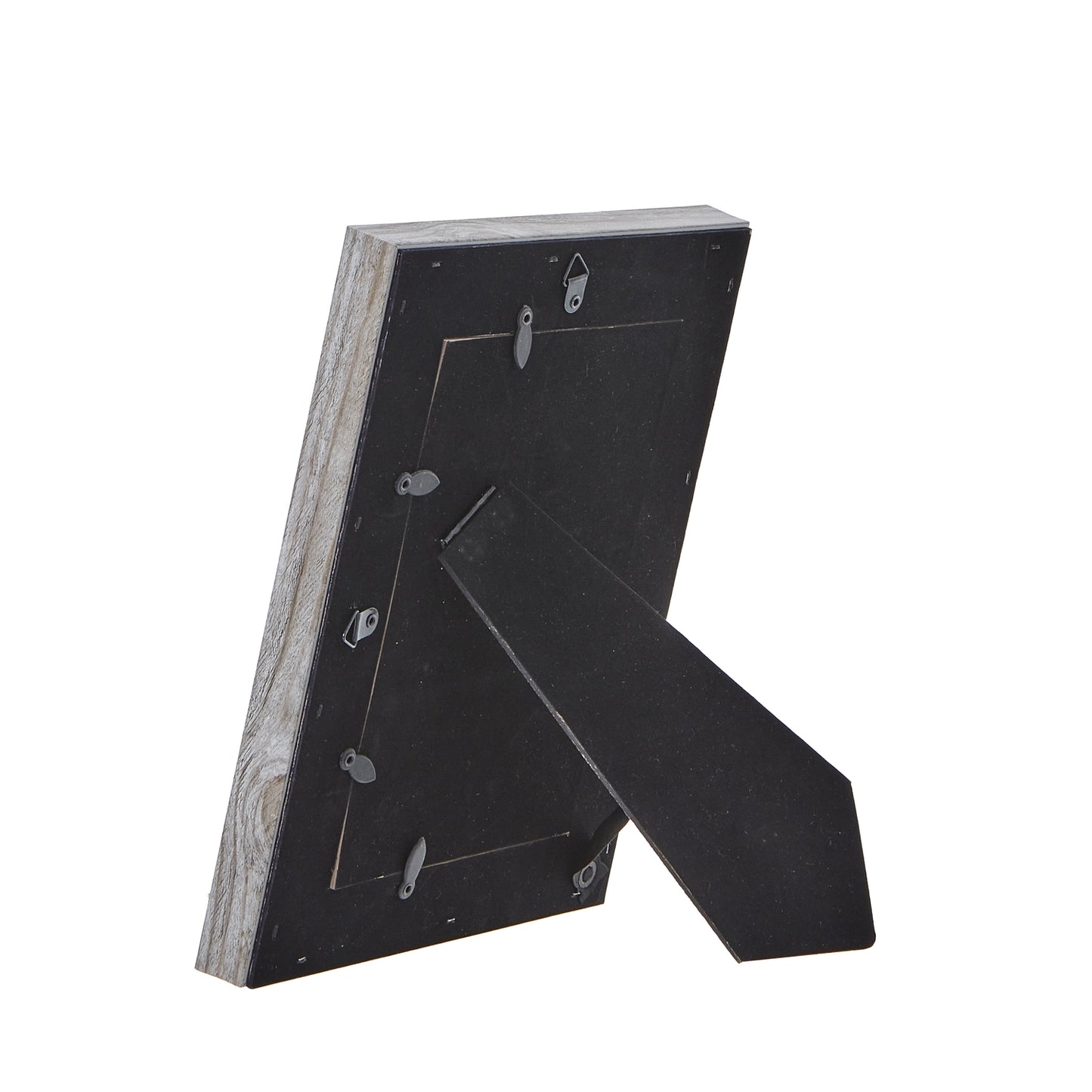 Grey washed 5x7 photo frame featuring a weathered finish, subtle grey tones, and a sturdy back support for tabletop display.