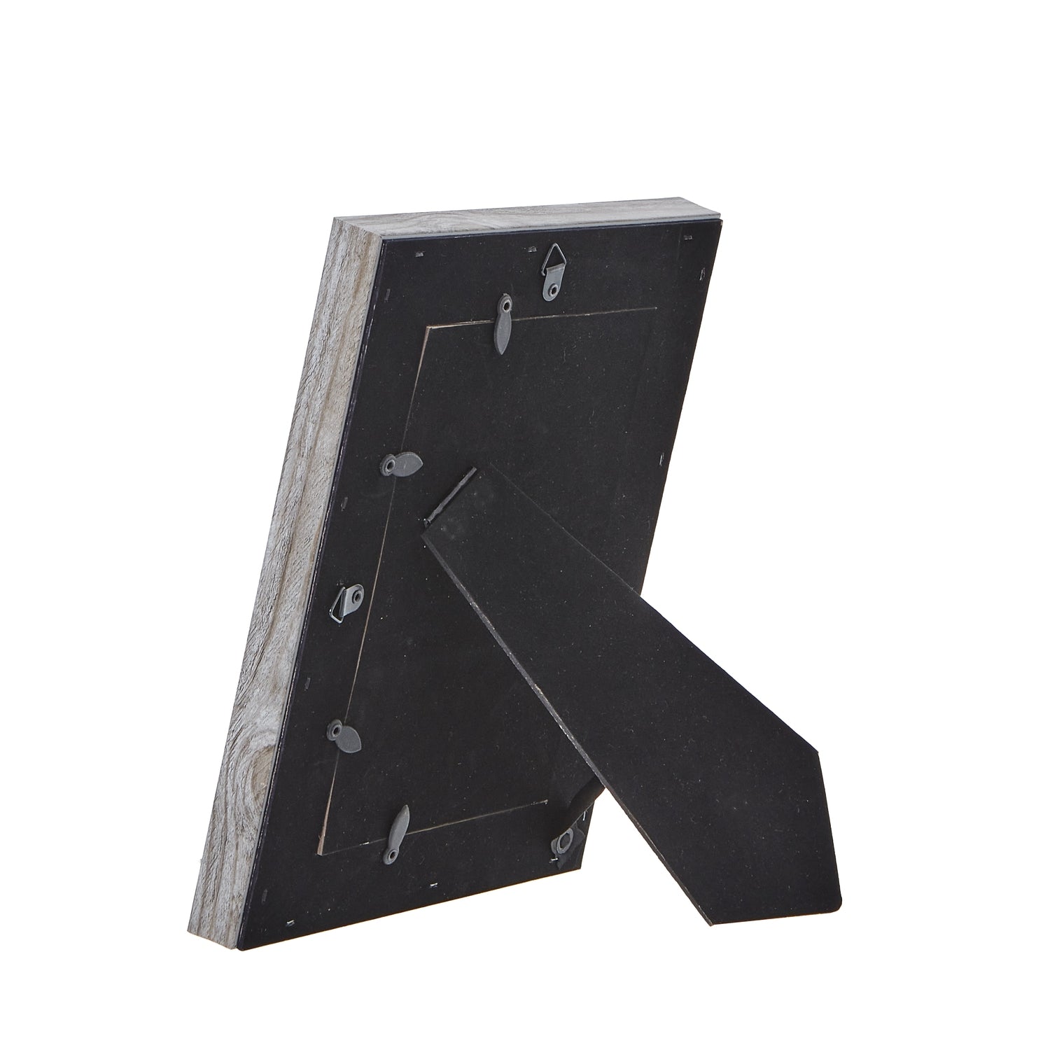 Grey washed 5x7 photo frame featuring a weathered finish, subtle grey tones, and a sturdy back support for tabletop display.