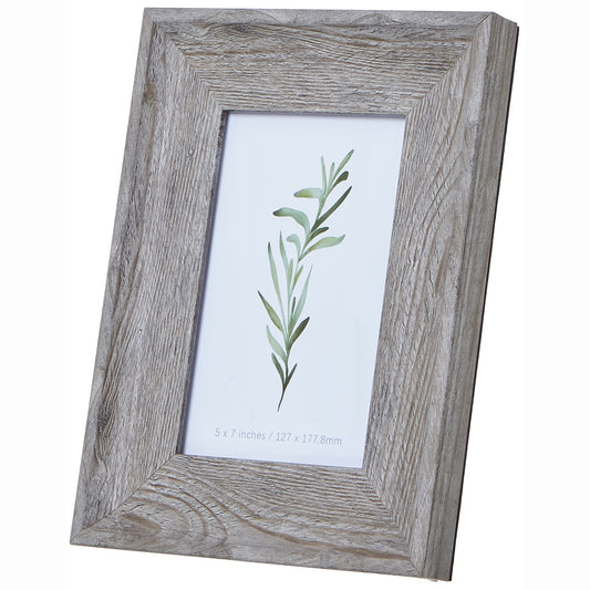 Grey washed 5x7 photo frame with a weathered finish, featuring subtle grey tones and an elegant rustic design.