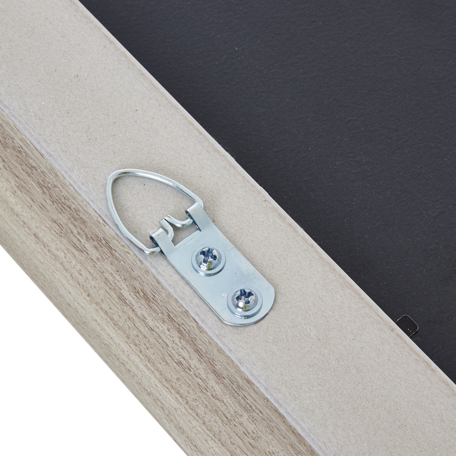 White washed A3 picture frame with a delicately distressed finish, featuring a metal hanging clip on the back for easy display.