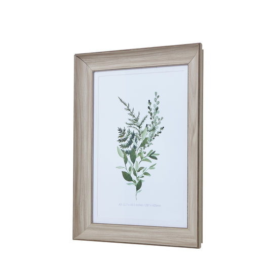 White washed A3 picture frame showcasing a delicate, distressed finish with a botanical print, enhancing rustic home decor.