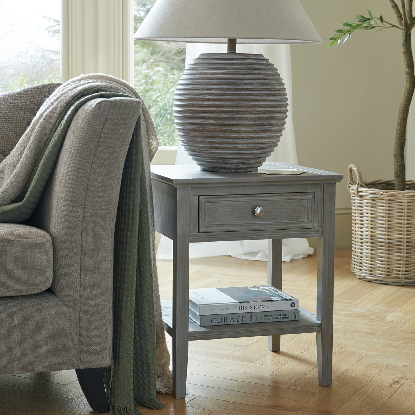 Saturn Table Lamp With Linen Shade - Lighting from the Quanta Home collection.