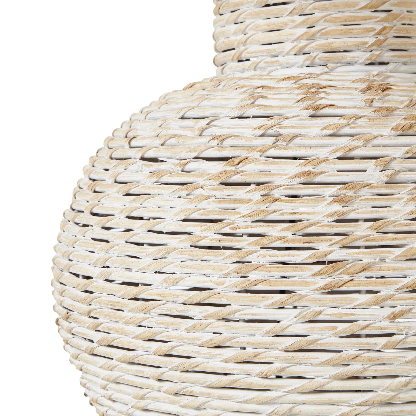 White Wash Bulbous Wicker Table Lamp With Linen Shade - Lighting from the Quanta Home collection.