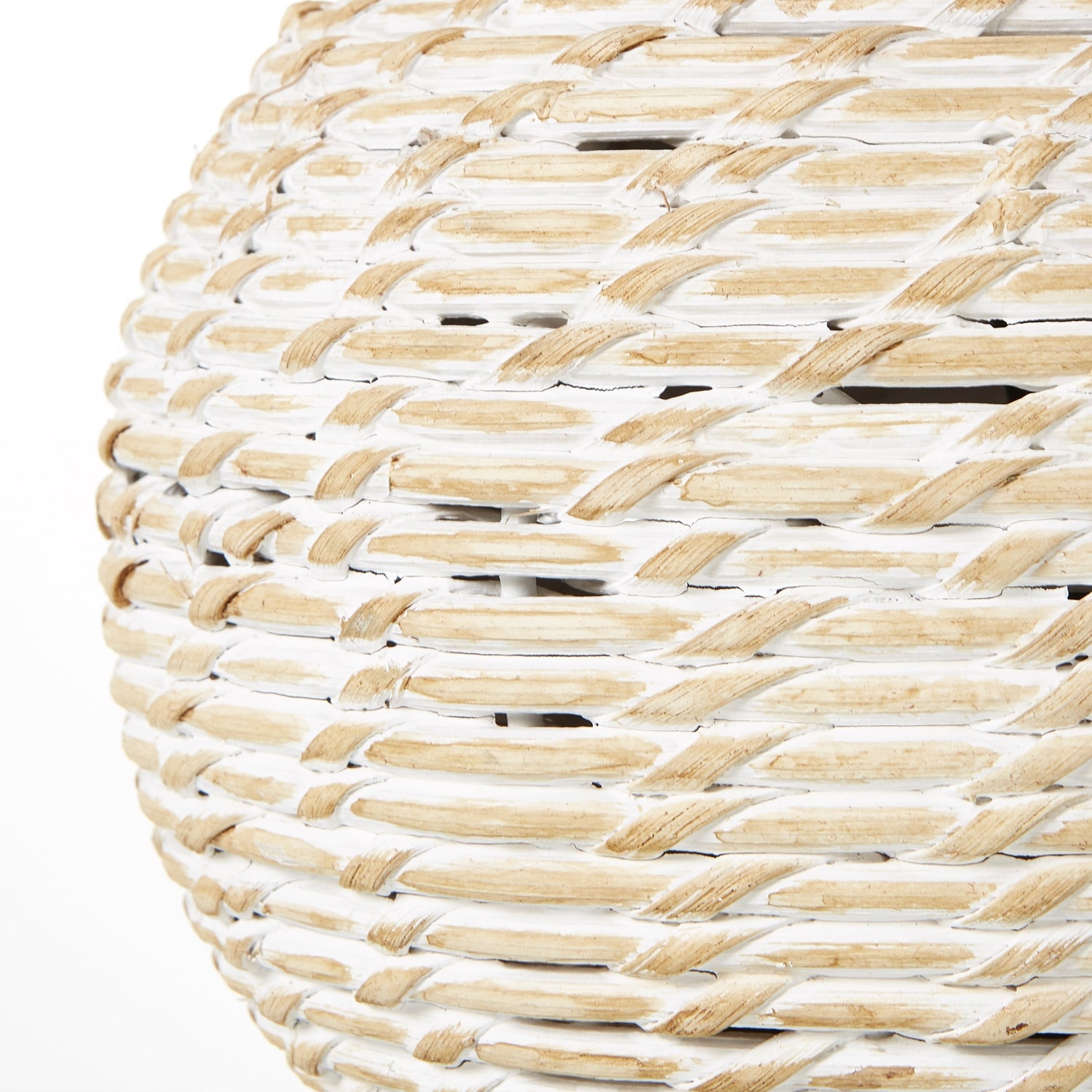 White Wash Small Bulbous Wicker Table Lamp With Linen Shade - Lighting from the Quanta Home collection.