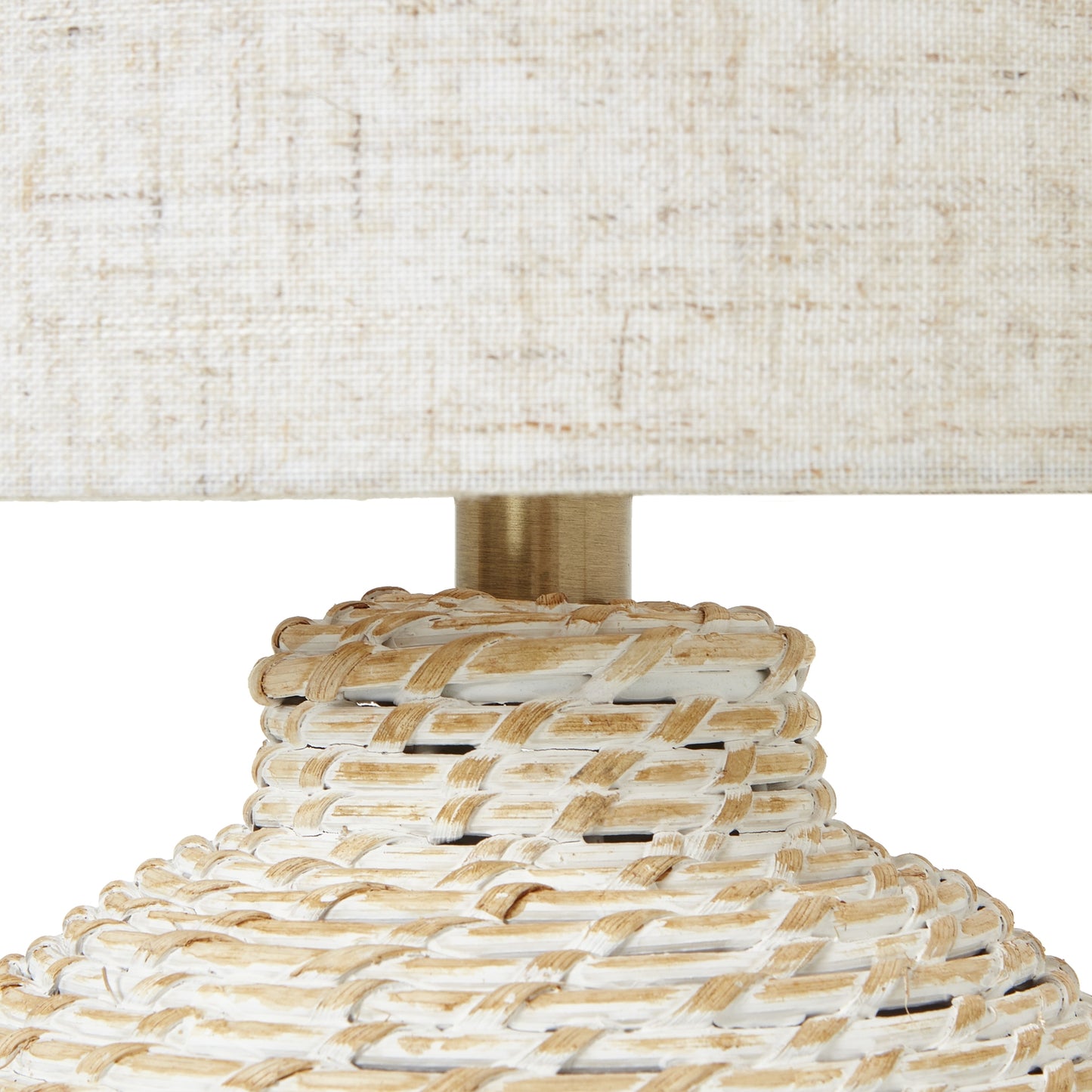 White Wash Small Bulbous Wicker Table Lamp With Linen Shade - Lighting from the Quanta Home collection.