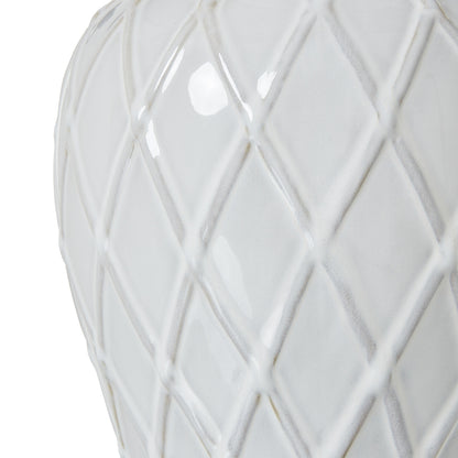White Ceramic Ginger Jar Lamp With Linen Shade - Lighting from the Quanta Home collection.