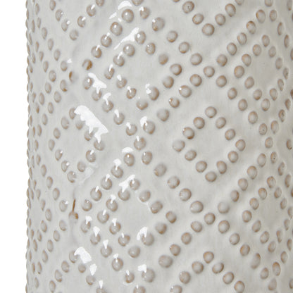 White Beaded Ceramic Lamp With Linen Shade - Lighting from the Quanta Home collection.