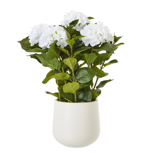 Medium White Hydrangea Plant In Pot - All Artificial Flowers from the Quanta Home collection.