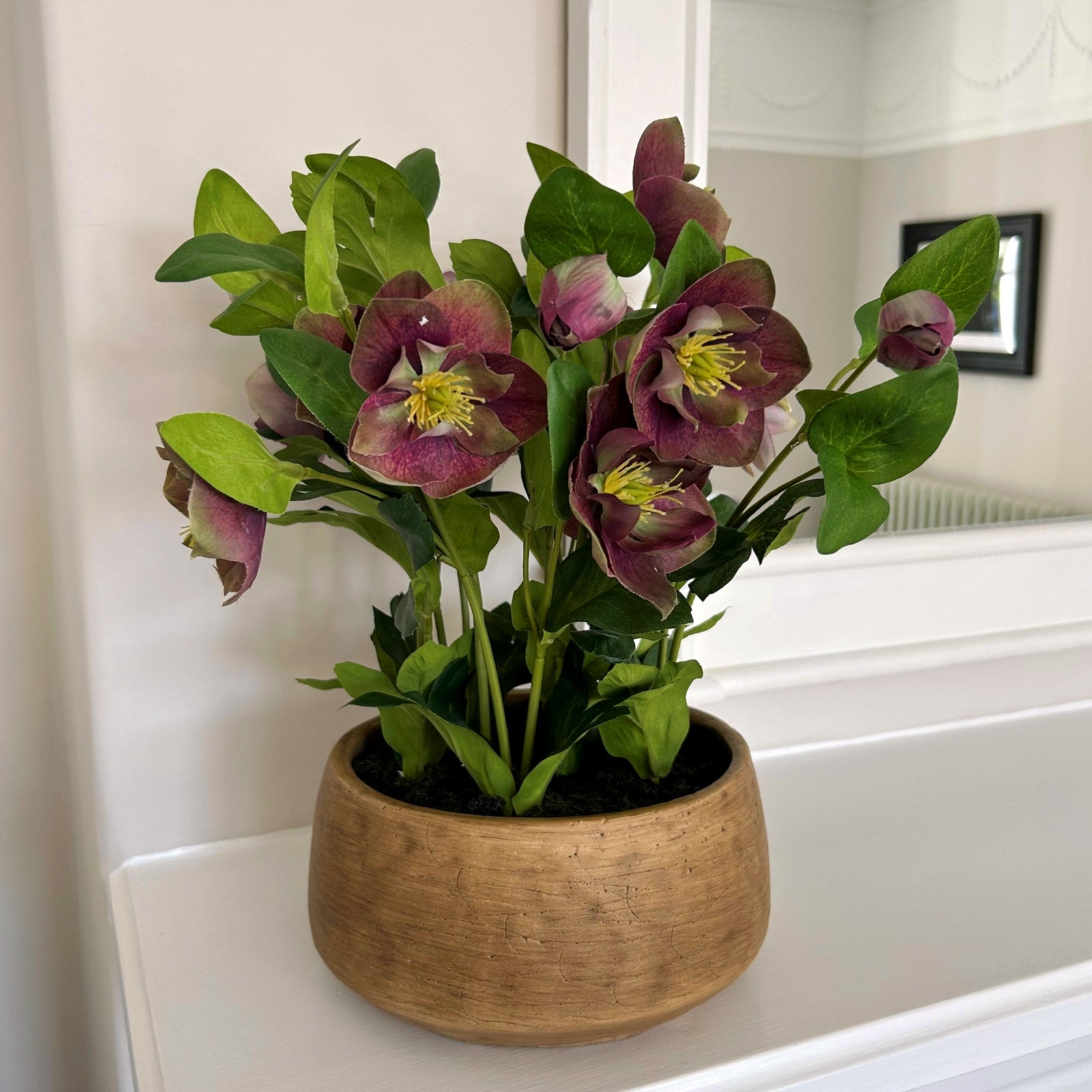 Deep Plum Hellebore Plant In Taupe Pot - All Artificial Flowers from the Quanta Home collection.