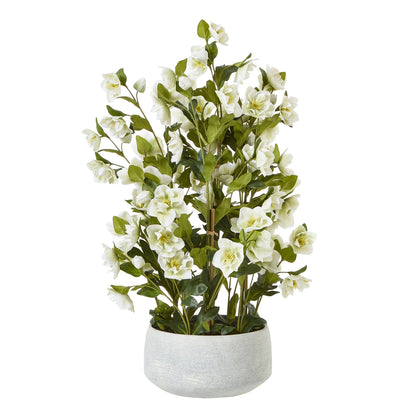 Large White Hellebore In Grey Pot - All Artificial Flowers from the Quanta Home collection.