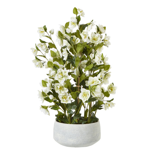 Large White Hellebore In Grey Pot - All Artificial Flowers from the Quanta Home collection.