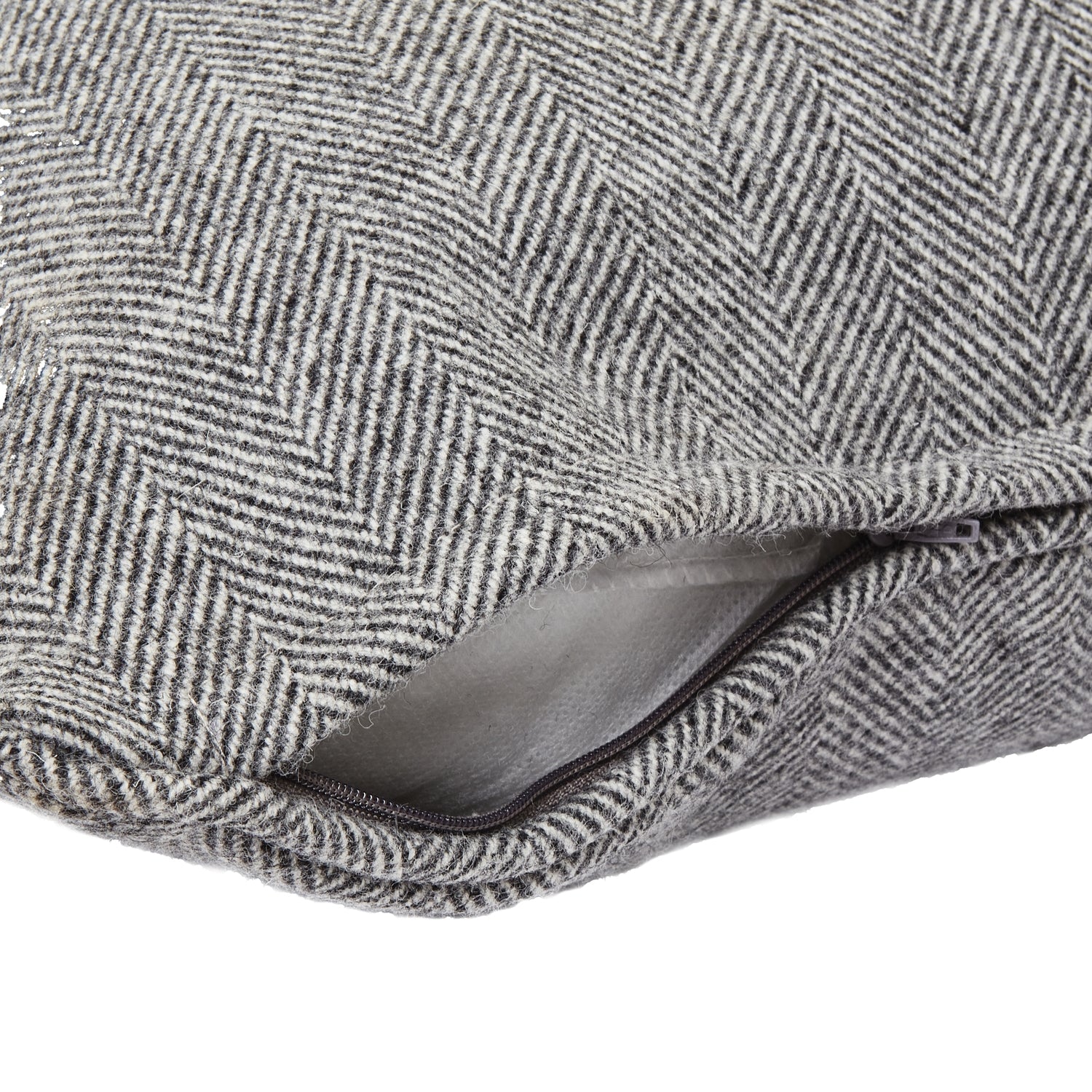 Grey Herringbone Pure Wool Cushion With Piped Edge - Textiles and Soft Furnishings from the Quanta Home collection.