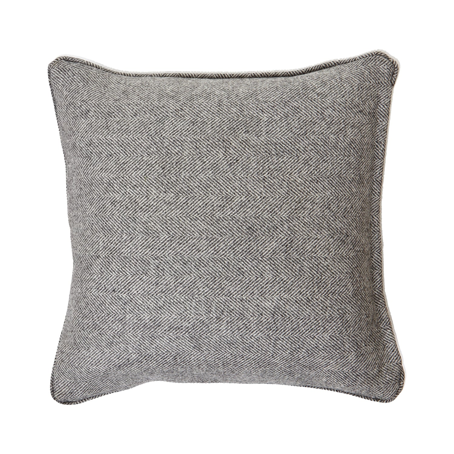 Grey Herringbone Pure Wool Cushion With Piped Edge - Textiles and Soft Furnishings from the Quanta Home collection.