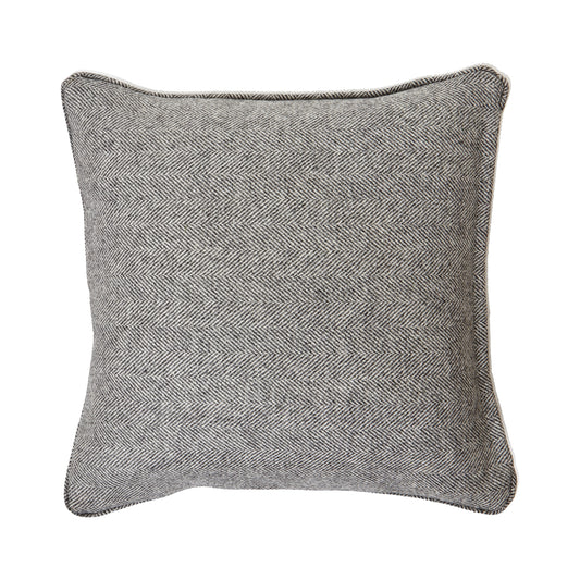 Grey Herringbone Pure Wool Cushion With Piped Edge - Textiles and Soft Furnishings from the Quanta Home collection.