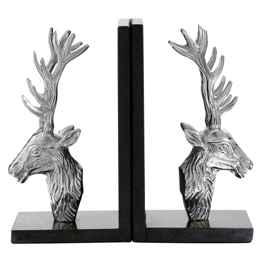 Keepsake Set of 2 Stag Bookends with Marble Base