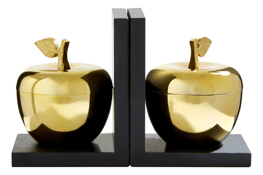 Keepsake Black and Gold Set of 2 Apple Bookends with Storage