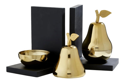 Keepsake Back and Gold Set of 2 Pear Bookends with Storage