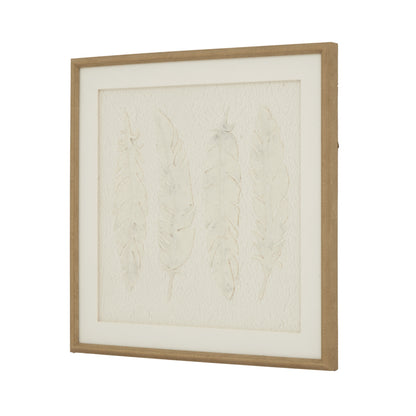 Alta White Feathers Art Mounted In Beaded Frame - Handpainted Art from the Quanta Home collection.