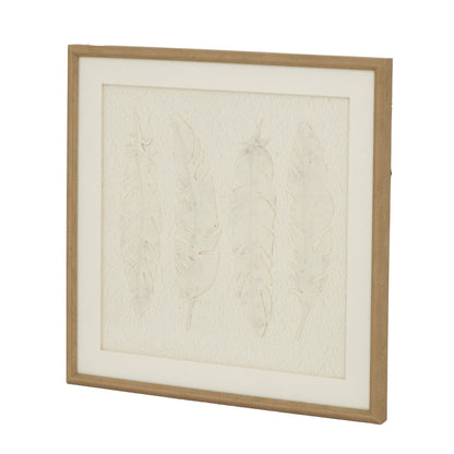Alta White Feathers Art Mounted In Beaded Frame - Handpainted Art from the Quanta Home collection.