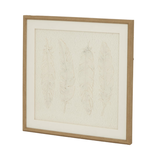 Alta White Feathers Art Mounted In Beaded Frame - Handpainted Art from the Quanta Home collection.
