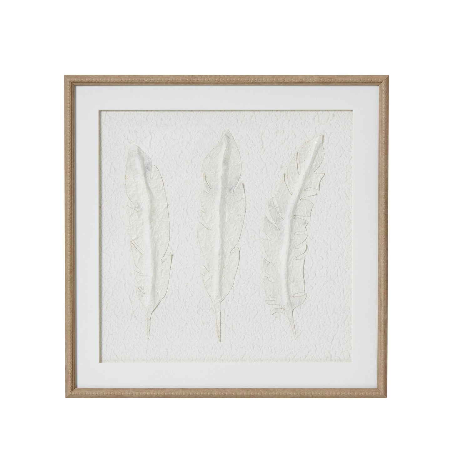 Solli White Feathers Art Mounted In Beaded Frame - Handpainted Art from the Quanta Home collection.