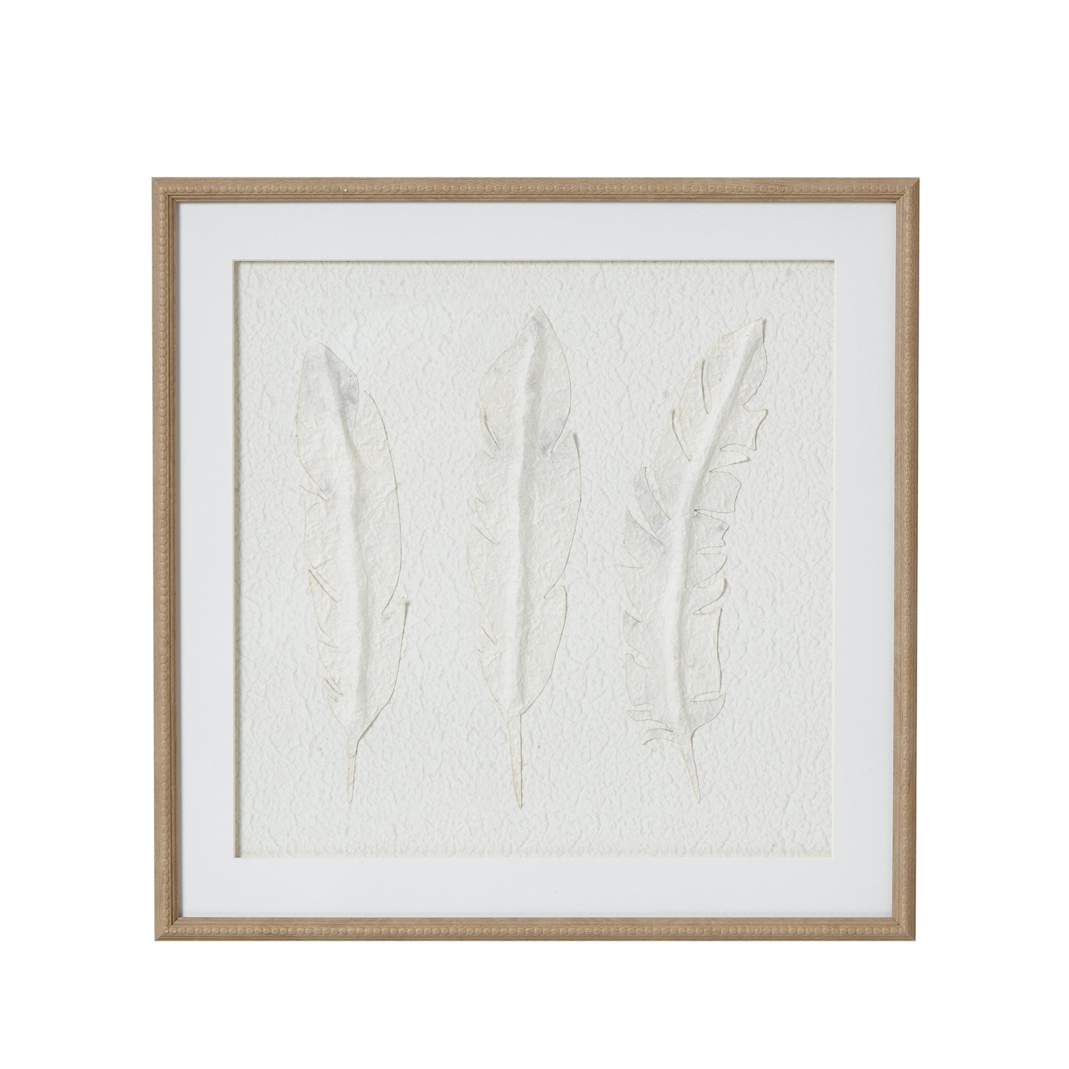 Solli White Feathers Art Mounted In Beaded Frame - Handpainted Art from the Quanta Home collection.