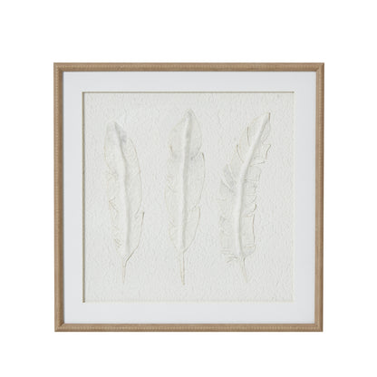Solli White Feathers Art Mounted In Beaded Frame - Handpainted Art from the Quanta Home collection.
