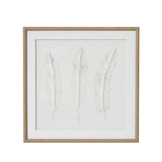 Solli White Feathers Art Mounted In Beaded Frame - Handpainted Art from the Quanta Home collection.