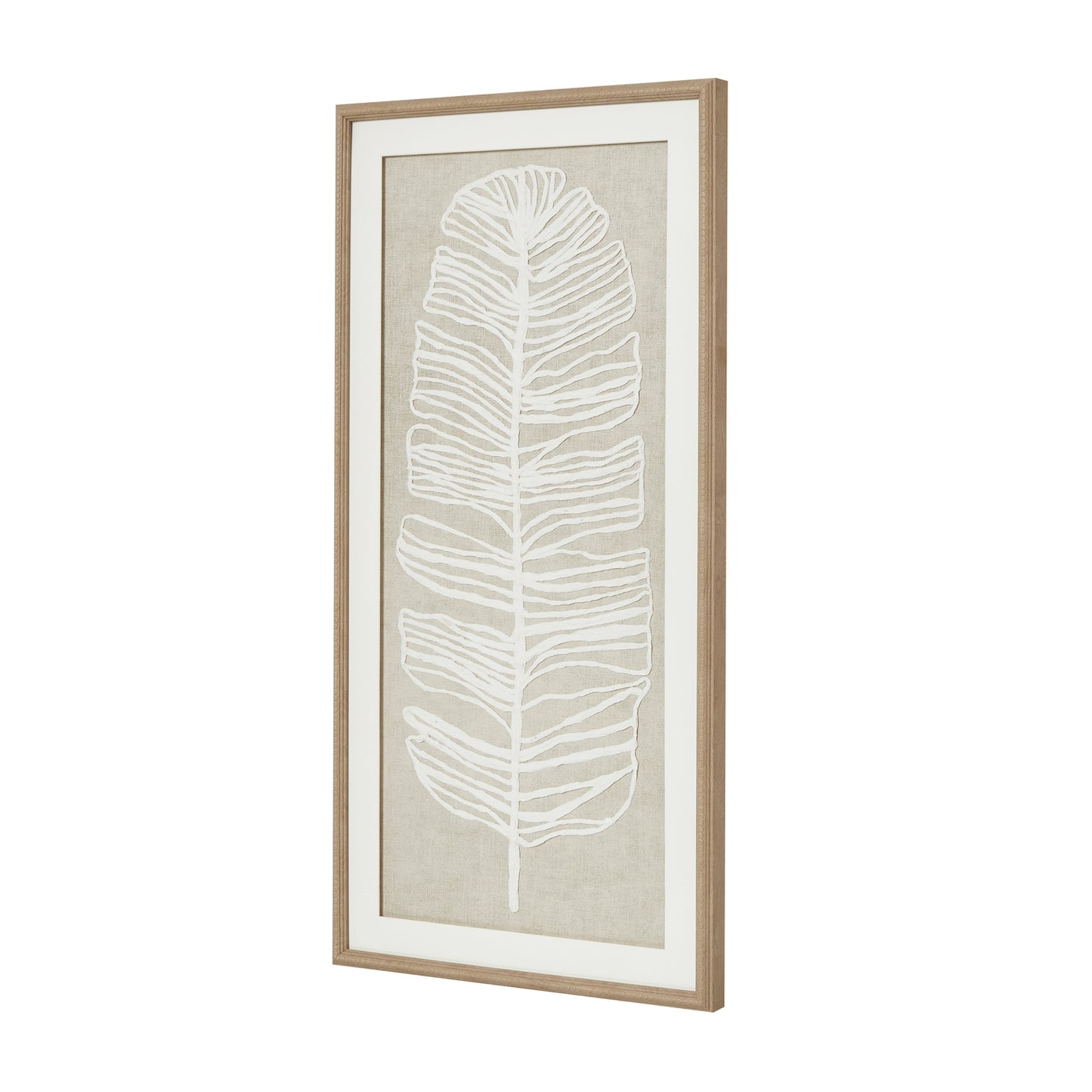 Large Plume White Feather Art Mounted In Beaded Frame - Handpainted Art from the Quanta Home collection.