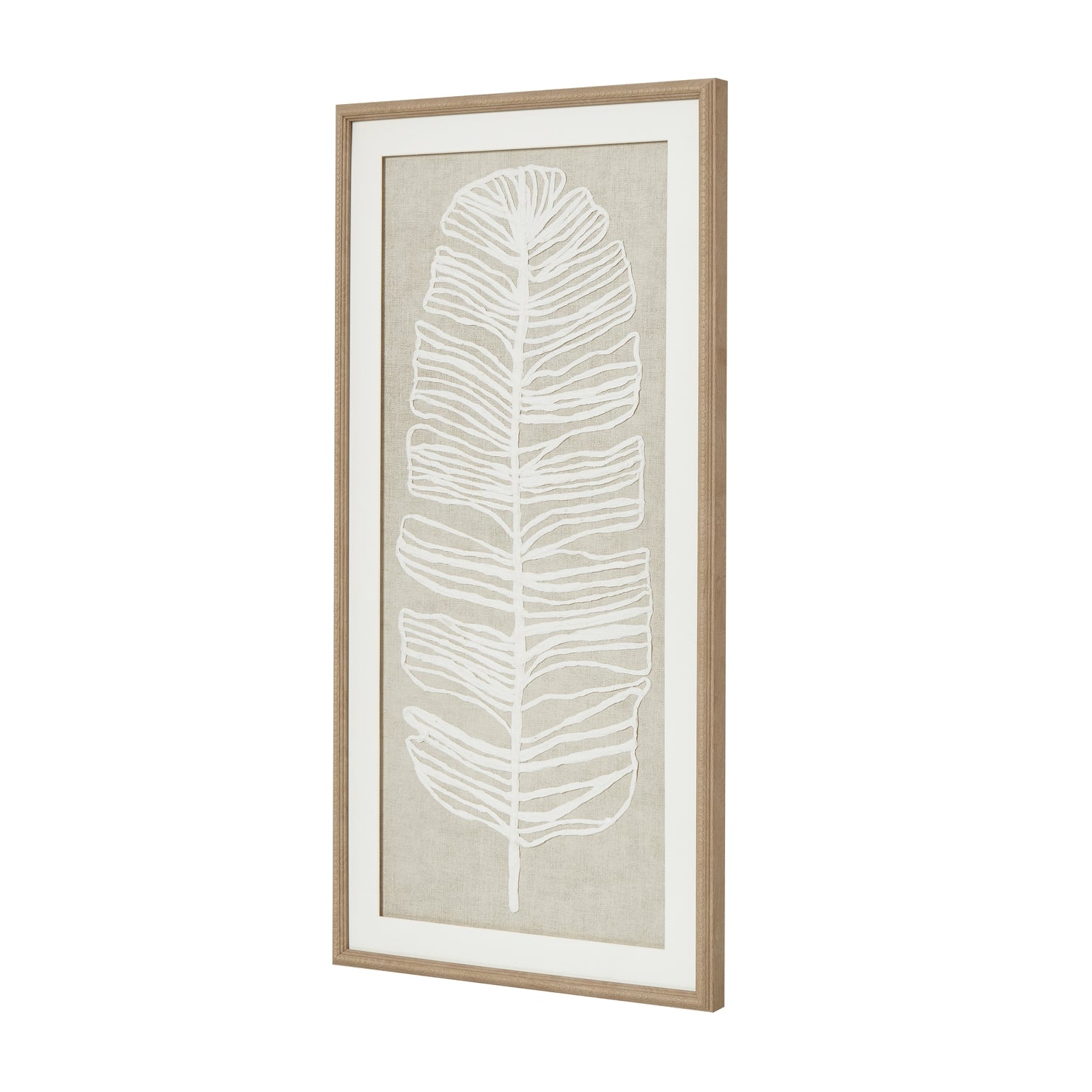 Large Plume White Feather Art Mounted In Beaded Frame - Handpainted Art from the Quanta Home collection.