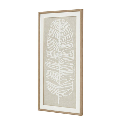 Large Plume White Feather Art Mounted In Beaded Frame - Handpainted Art from the Quanta Home collection.