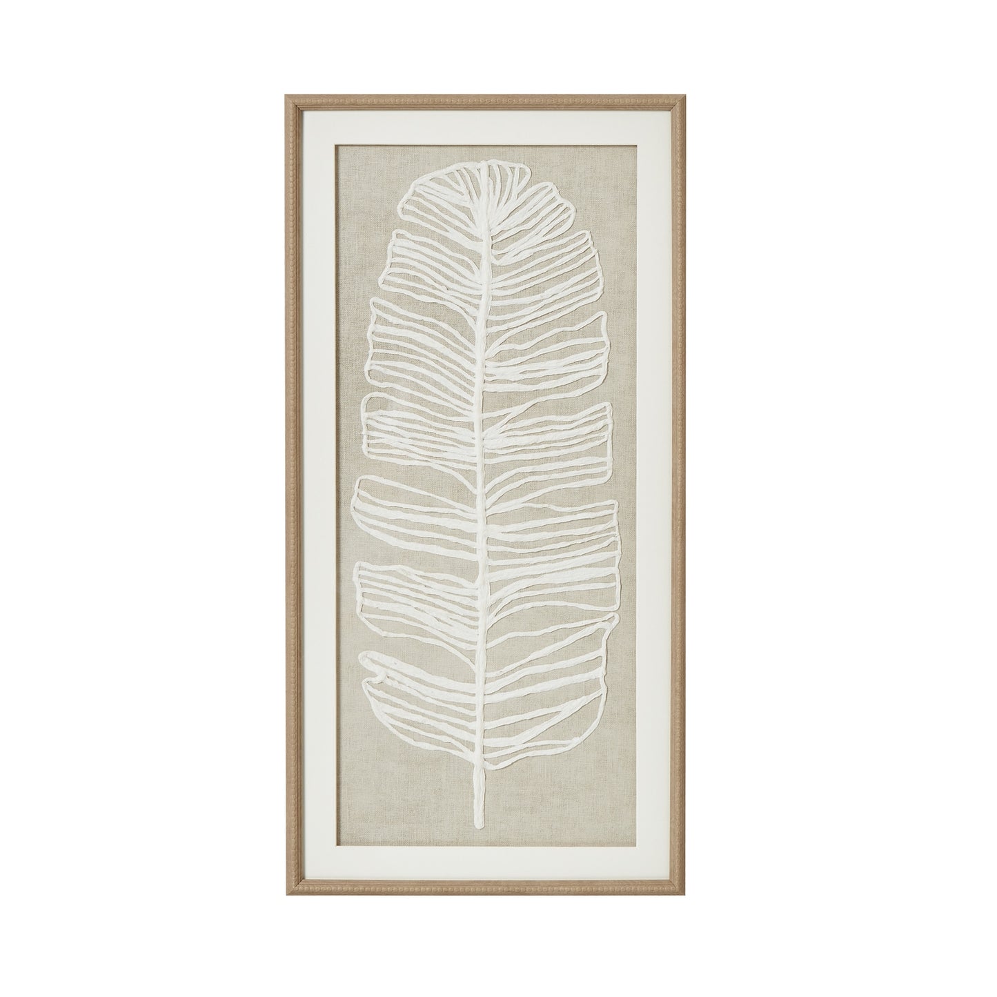 Large Plume White Feather Art Mounted In Beaded Frame - Handpainted Art from the Quanta Home collection.
